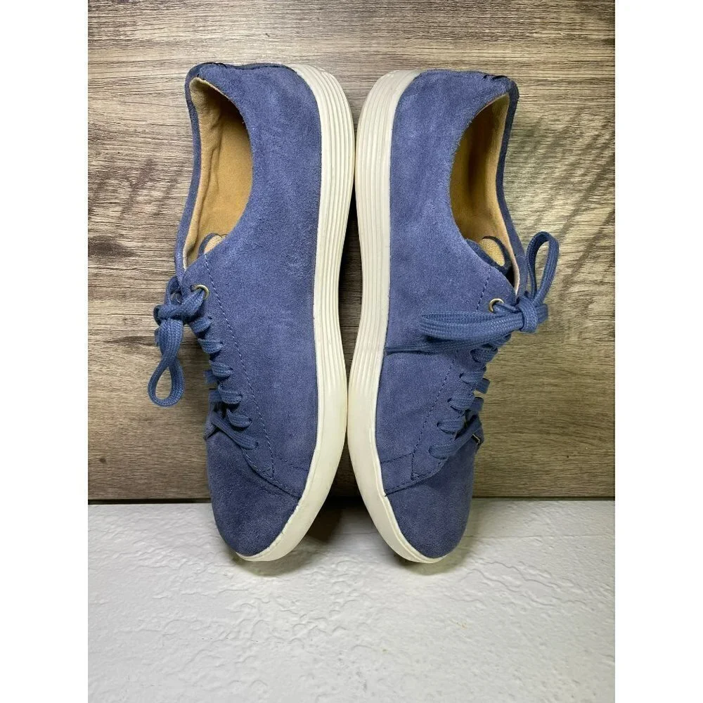COLE HAAN GRAND 0S WOMENS BLUE SUEDE LACE UP LOW TOP WALKING SNEAKERS 9.5 B